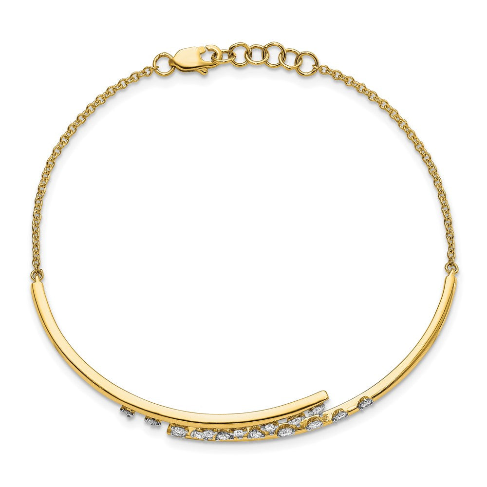 14K Gelbgold Armband mit poliertem Mittelsteg und natürlichen Diamanten, 17,8 cm (7 Zoll) mit 1,3 cm (0,5 Zoll) Verlängerung