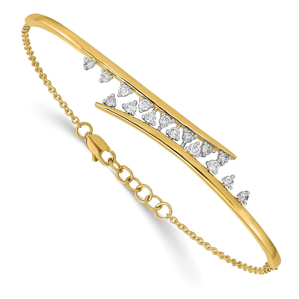 14K Gelbgold Armband mit poliertem Mittelsteg und natürlichen Diamanten, 17,8 cm (7 Zoll) mit 1,3 cm (0,5 Zoll) Verlängerung