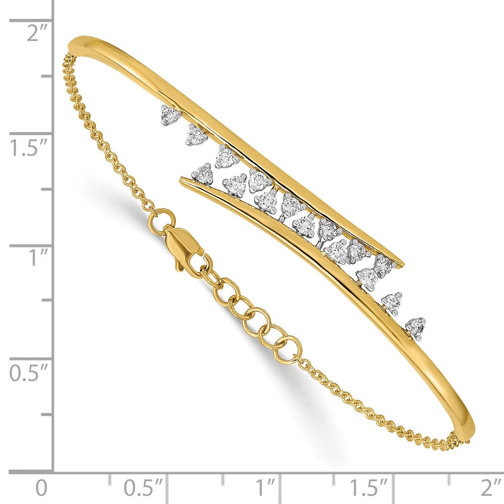 14K Gelbgold Armband mit poliertem Mittelsteg und natürlichen Diamanten, 17,8 cm (7 Zoll) mit 1,3 cm (0,5 Zoll) Verlängerung