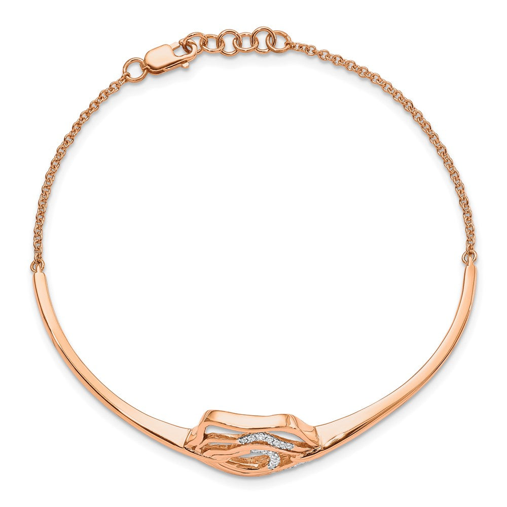 14K Roségold Armband poliert mit natürlichem Diamant, Fantasie-Wirbeldesign, 7 Zoll mit 0,5 Zoll Verlängerung