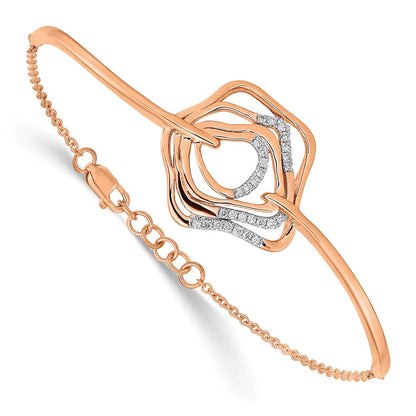 14K Roségold Armband poliert mit natürlichem Diamant, Fantasie-Wirbeldesign, 7 Zoll mit 0,5 Zoll Verlängerung