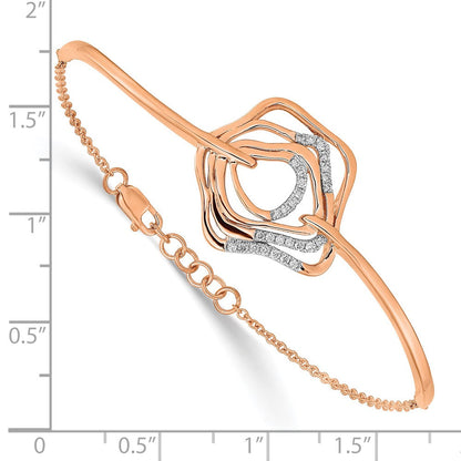 14K Roségold Armband poliert mit natürlichem Diamant, Fantasie-Wirbeldesign, 7 Zoll mit 0,5 Zoll Verlängerung