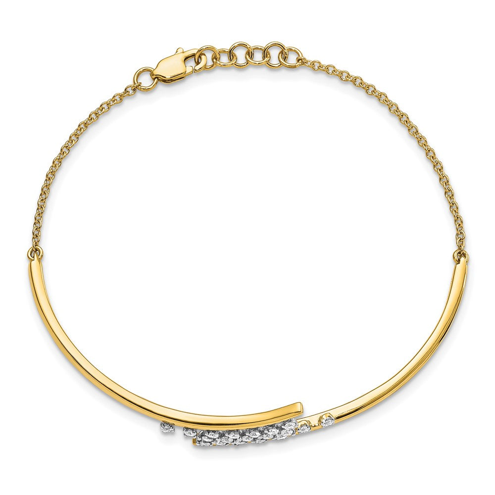 14K Gelbgold Armband, poliert, mit Diamant-Cluster-Mittelteil, 17,8 cm mit 1,3 cm Verlängerung