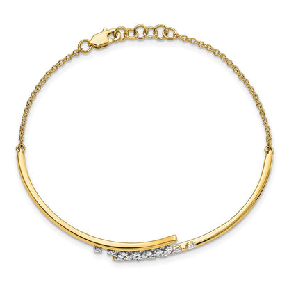 14K Gelbgold Armband, poliert, mit Diamant-Cluster-Mittelteil, 17,8 cm mit 1,3 cm Verlängerung