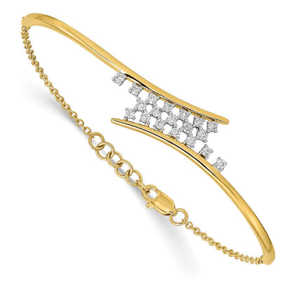 14K Gelbgold Armband, poliert, mit Diamant-Cluster-Mittelteil, 17,8 cm mit 1,3 cm Verlängerung