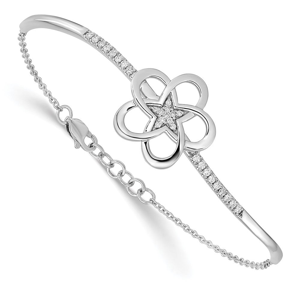 14K Gelbgold Armband mit natürlichen Diamanten, poliertes Blumen-Stab-Design, 17,8 cm mit 1,3 cm Verlängerung