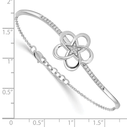 14K Gelbgold Armband mit natürlichen Diamanten, poliertes Blumen-Stab-Design, 17,8 cm mit 1,3 cm Verlängerung