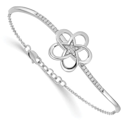 14K Gelbgold Armband mit natürlichen Diamanten, poliertes Blumen-Stab-Design, 17,8 cm mit 1,3 cm Verlängerung