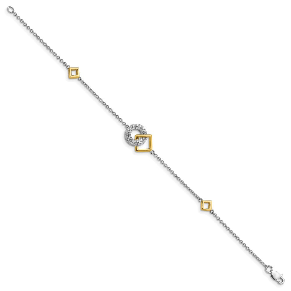 14K Bicolor poliertes Armband mit natürlichen Diamanten in Kreis- und Quadrat-Design, 17,8 cm (7 Zoll)
