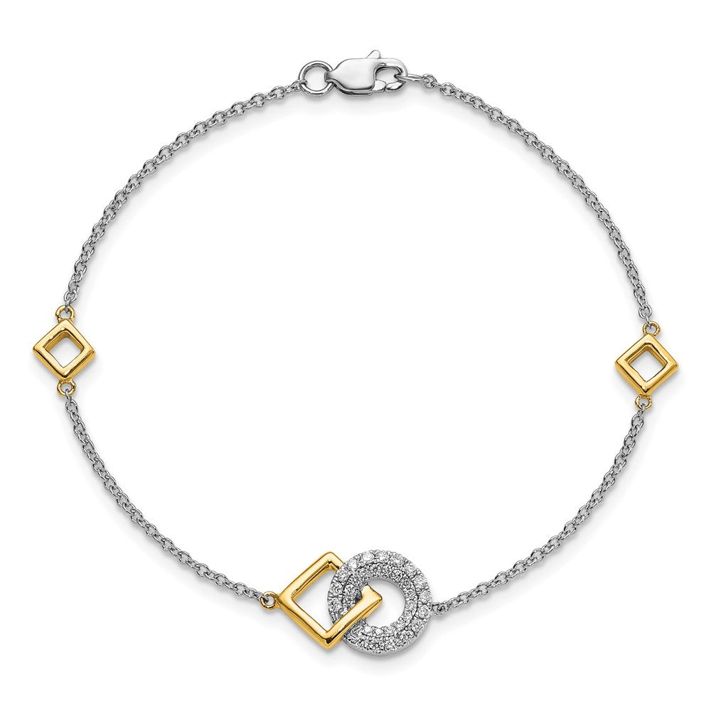 14K Bicolor poliertes Armband mit natürlichen Diamanten in Kreis- und Quadrat-Design, 17,8 cm (7 Zoll)