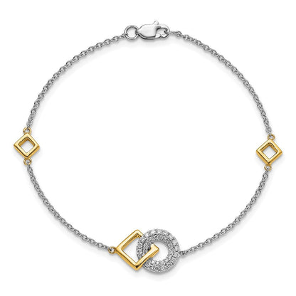 14K Bicolor poliertes Armband mit natürlichen Diamanten in Kreis- und Quadrat-Design, 17,8 cm (7 Zoll)