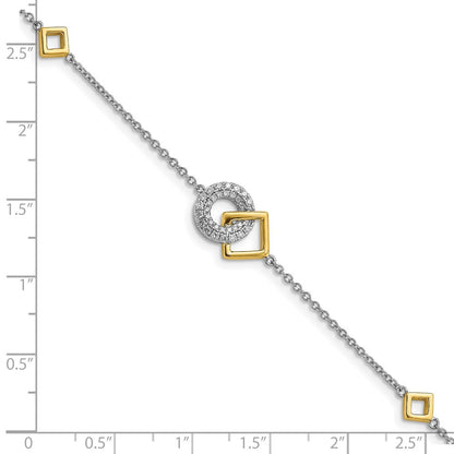 14K Bicolor poliertes Armband mit natürlichen Diamanten in Kreis- und Quadrat-Design, 17,8 cm (7 Zoll)