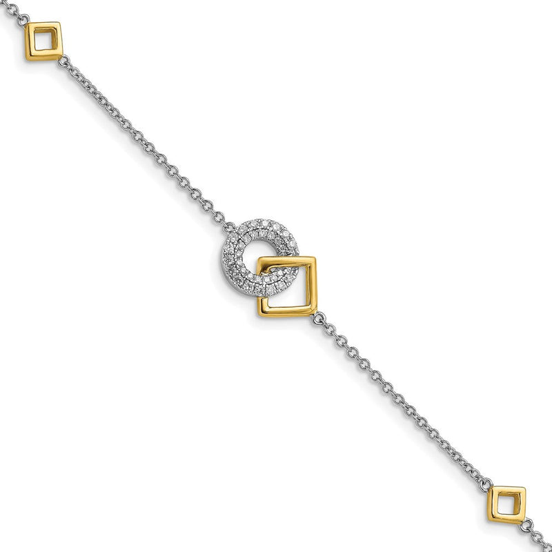 14K Bicolor poliertes Armband mit natürlichen Diamanten in Kreis- und Quadrat-Design, 17,8 cm (7 Zoll)