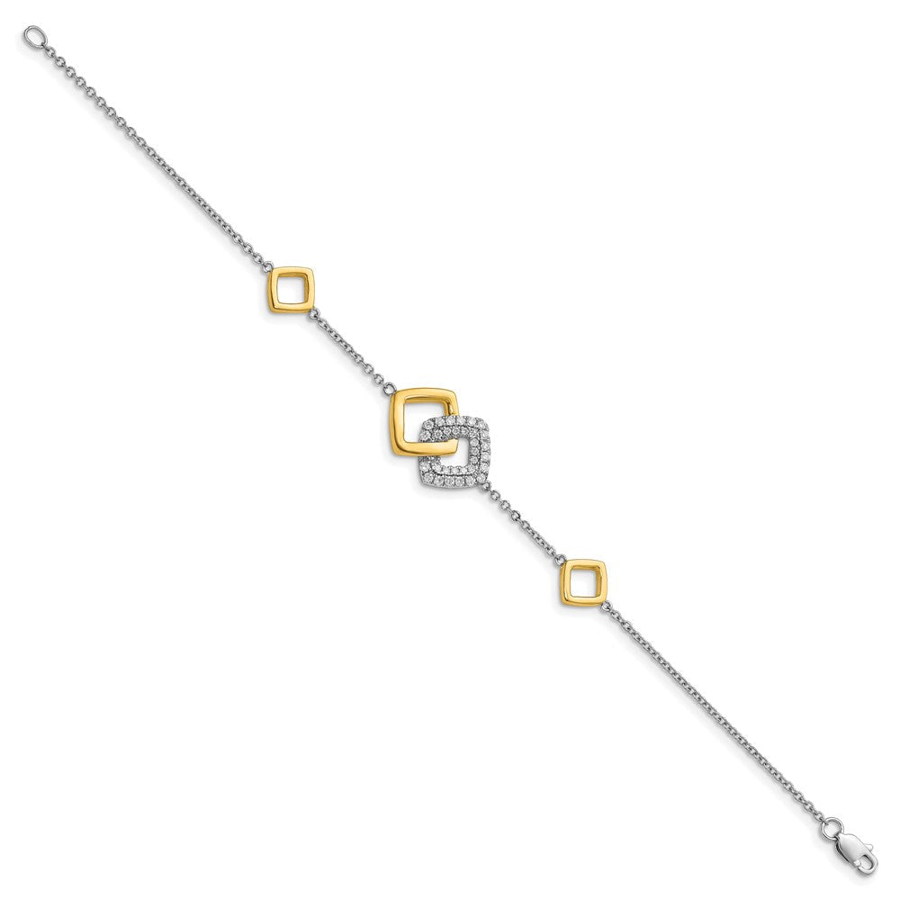 14K Gelbgold Armband mit natürlichen Diamanten, poliert, Krappenfassung, rund, 17,8 cm