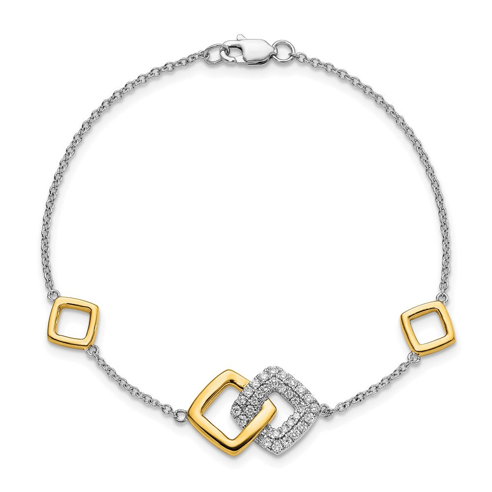 14K Gelbgold Armband mit natürlichen Diamanten, poliert, Krappenfassung, rund, 17,8 cm