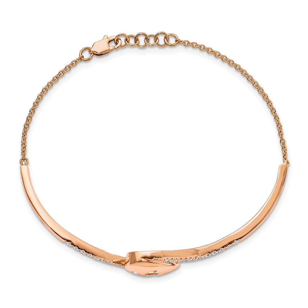 14K Gelbgold Armband mit natürlichen Diamanten, Tropfen-Blüten-Stab-Design, poliert, 17,8 cm mit 1,3 cm Verlängerung