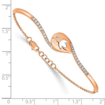 14K Gelbgold Armband mit natürlichen Diamanten, Tropfen-Blüten-Stab-Design, poliert, 17,8 cm mit 1,3 cm Verlängerung