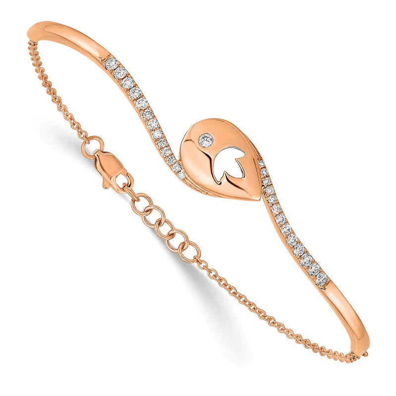 14K Gelbgold Armband mit natürlichen Diamanten, Tropfen-Blüten-Stab-Design, poliert, 17,8 cm mit 1,3 cm Verlängerung