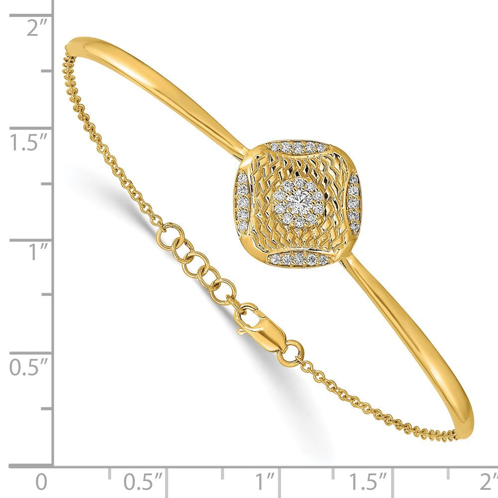 14 Karat Gelbgold poliertes Armband mit Diamant-Rautengeflecht-Stab, 17,8 cm mit 1,3 cm Verlängerung