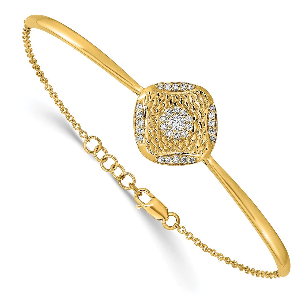 14 Karat Gelbgold poliertes Armband mit Diamant-Rautengeflecht-Stab, 17,8 cm mit 1,3 cm Verlängerung