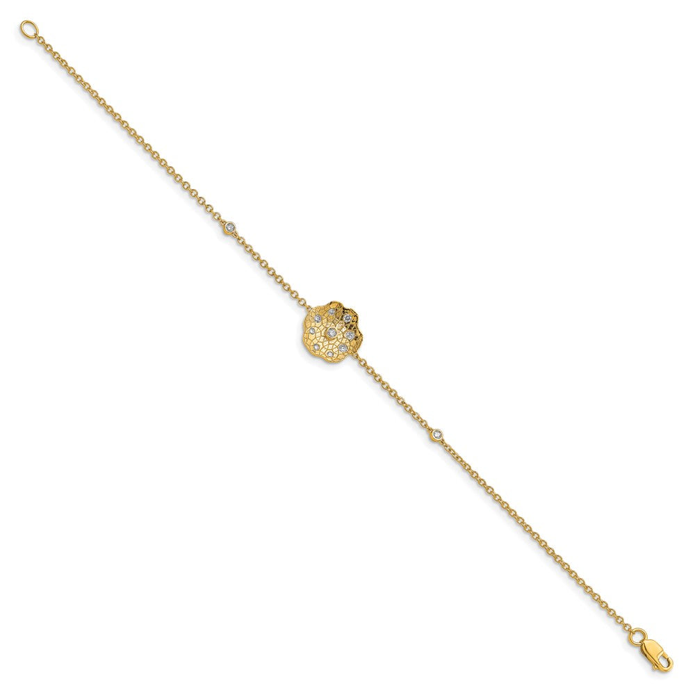 14K Gelbgold Armband mit Kreis-Motiv aus natürlichen Diamanten, poliertes und gebürstetes Finish, 17,8 cm