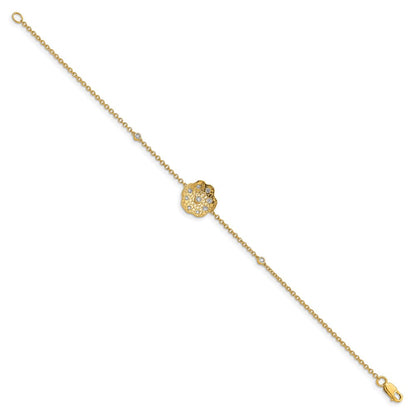 14K Gelbgold Armband mit Kreis-Motiv aus natürlichen Diamanten, poliertes und gebürstetes Finish, 17,8 cm