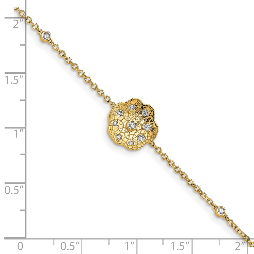 14K Gelbgold Armband mit Kreis-Motiv aus natürlichen Diamanten, poliertes und gebürstetes Finish, 17,8 cm
