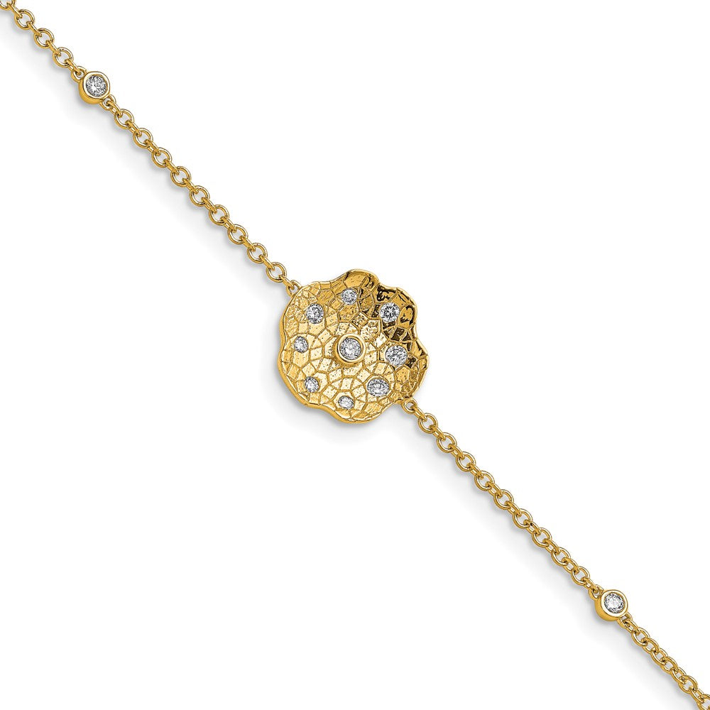 14K Gelbgold Armband mit Kreis-Motiv aus natürlichen Diamanten, poliertes und gebürstetes Finish, 17,8 cm