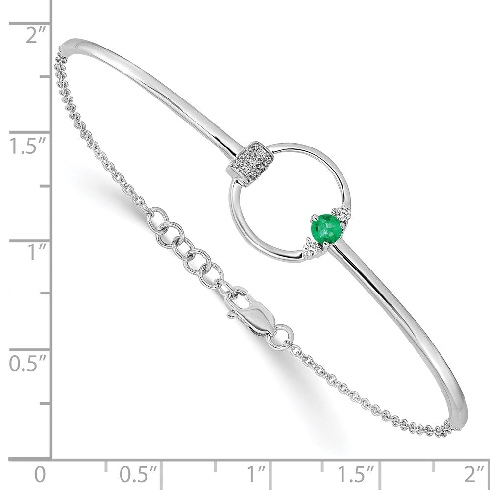 14K Gelbgold Armband mit natürlichem Smaragd und natürlichen Diamanten, Kreis-Design, 17,8 cm mit 1,3 cm Verlängerung