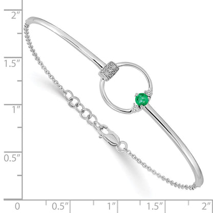 14K Gelbgold Armband mit natürlichem Smaragd und natürlichen Diamanten, Kreis-Design, 17,8 cm mit 1,3 cm Verlängerung