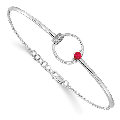 14K Gelbgold-Armband mit natürlichem Rubin und Diamant, rund, poliert, 17,8 cm