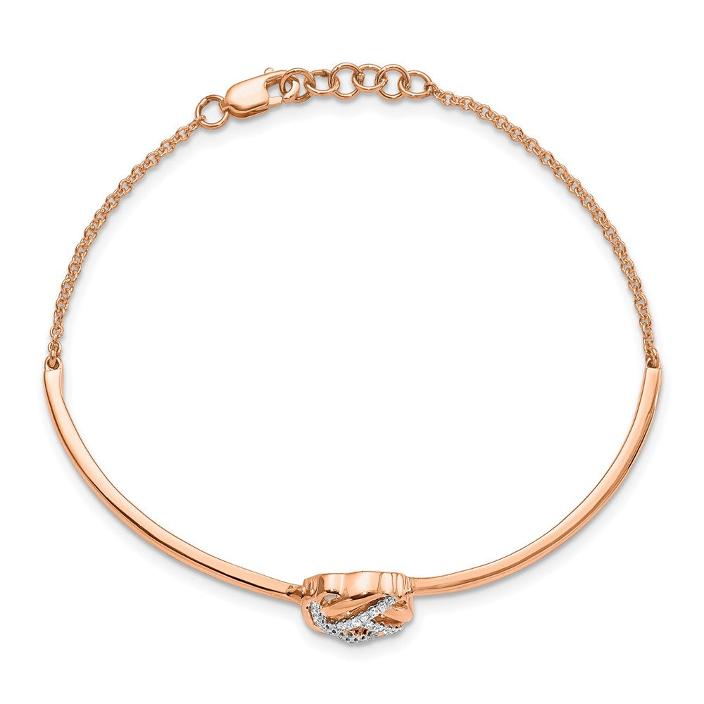 14K Gelbgold poliertes Liebesknoten-Armband mit natürlichen Diamanten, 17,8 cm mit 1,3 cm Verlängerung