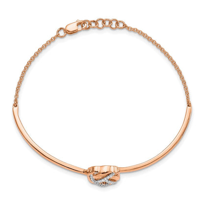 14K Gelbgold poliertes Liebesknoten-Armband mit natürlichen Diamanten, 17,8 cm mit 1,3 cm Verlängerung
