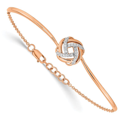 14K Gelbgold poliertes Liebesknoten-Armband mit natürlichen Diamanten, 17,8 cm mit 1,3 cm Verlängerung