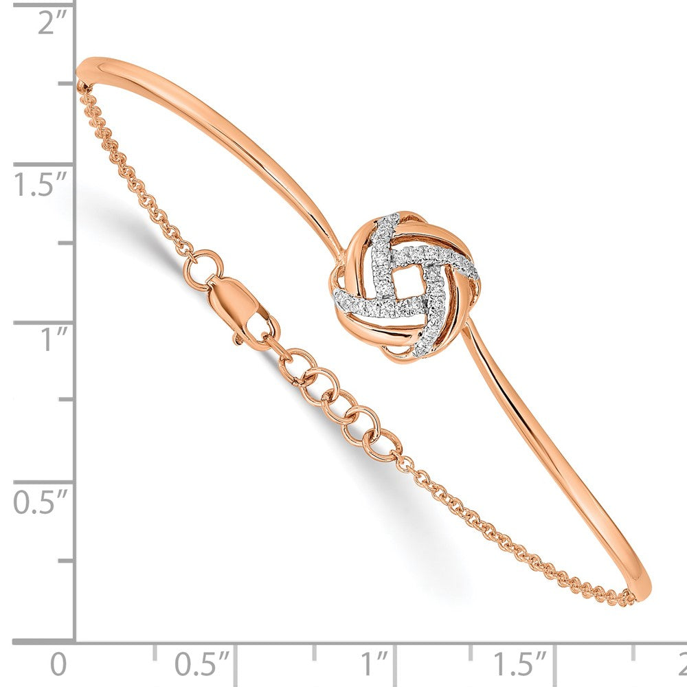 14K Gelbgold poliertes Liebesknoten-Armband mit natürlichen Diamanten, 17,8 cm mit 1,3 cm Verlängerung