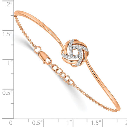 14K Gelbgold poliertes Liebesknoten-Armband mit natürlichen Diamanten, 17,8 cm mit 1,3 cm Verlängerung
