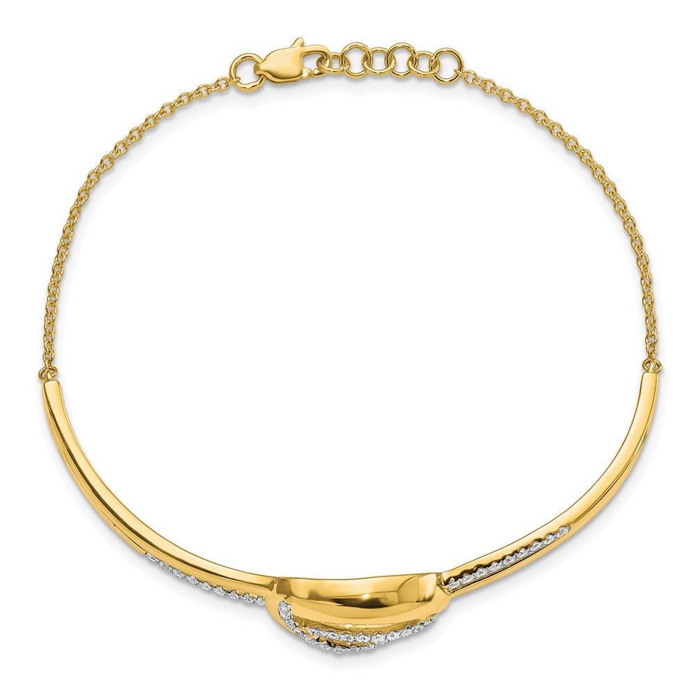 14K Gelbgold Armband mit ovalem Diamant-Stab, poliert, natürliche Diamanten, 7 Zoll mit 0,5 Zoll Verlängerung