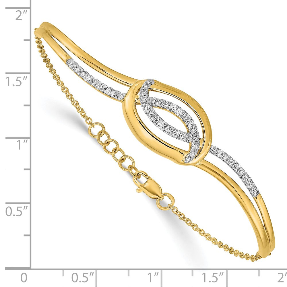 14K Gelbgold Armband mit ovalem Diamant-Stab, poliert, natürliche Diamanten, 7 Zoll mit 0,5 Zoll Verlängerung