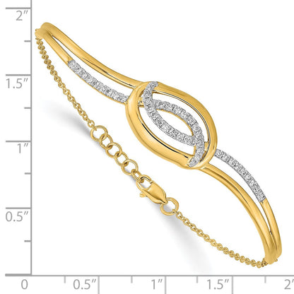 14K Gelbgold Armband mit ovalem Diamant-Stab, poliert, natürliche Diamanten, 7 Zoll mit 0,5 Zoll Verlängerung