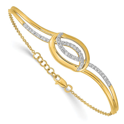 14K Gelbgold Armband mit ovalem Diamant-Stab, poliert, natürliche Diamanten, 7 Zoll mit 0,5 Zoll Verlängerung