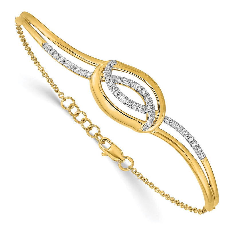 14K Gelbgold Armband mit ovalem Diamant-Stab, poliert, natürliche Diamanten, 7 Zoll mit 0,5 Zoll Verlängerung
