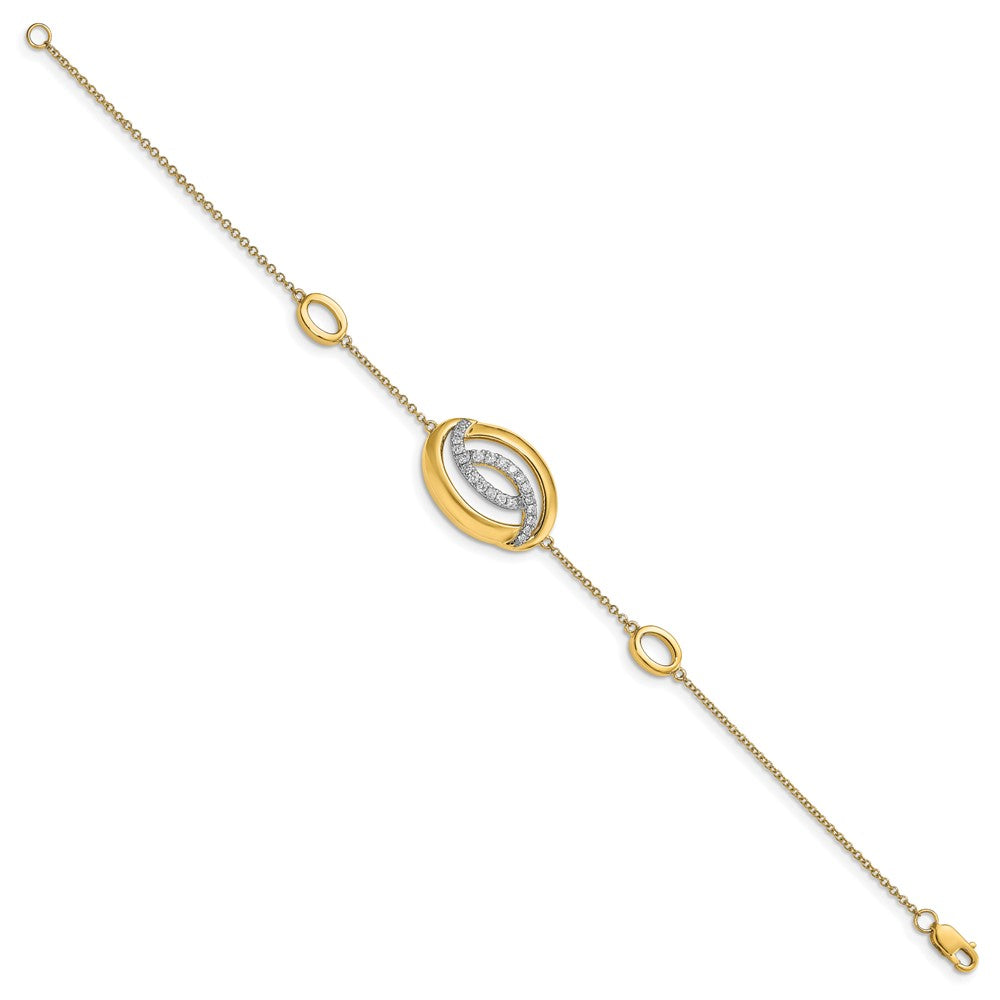 14-Karat-Gelbgold-Armband mit poliertem Oval, 18 cm, mit natürlichen Diamanten