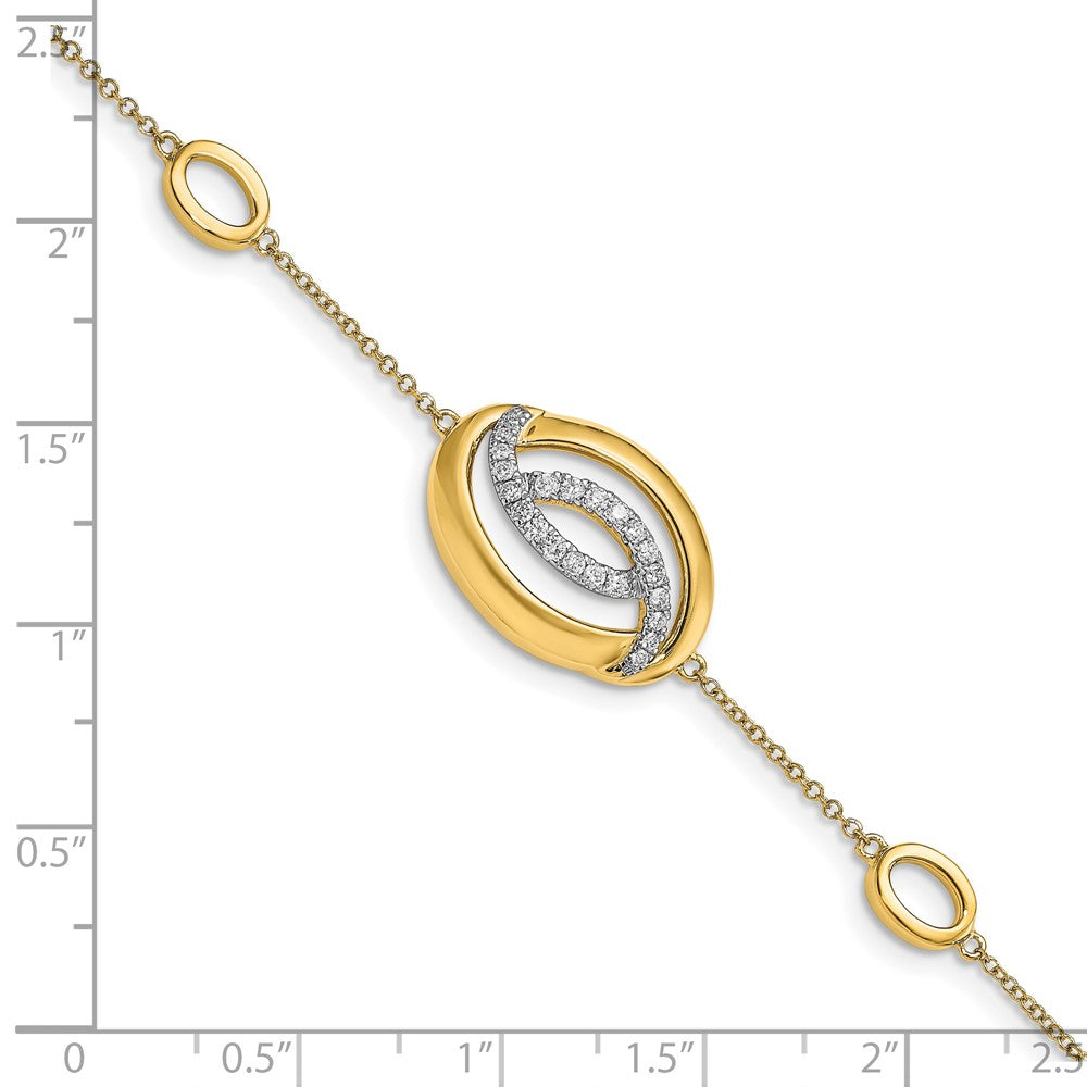 14-Karat-Gelbgold-Armband mit poliertem Oval, 18 cm, mit natürlichen Diamanten