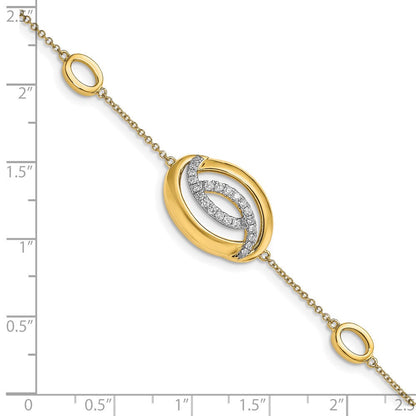 14-Karat-Gelbgold-Armband mit poliertem Oval, 18 cm, mit natürlichen Diamanten