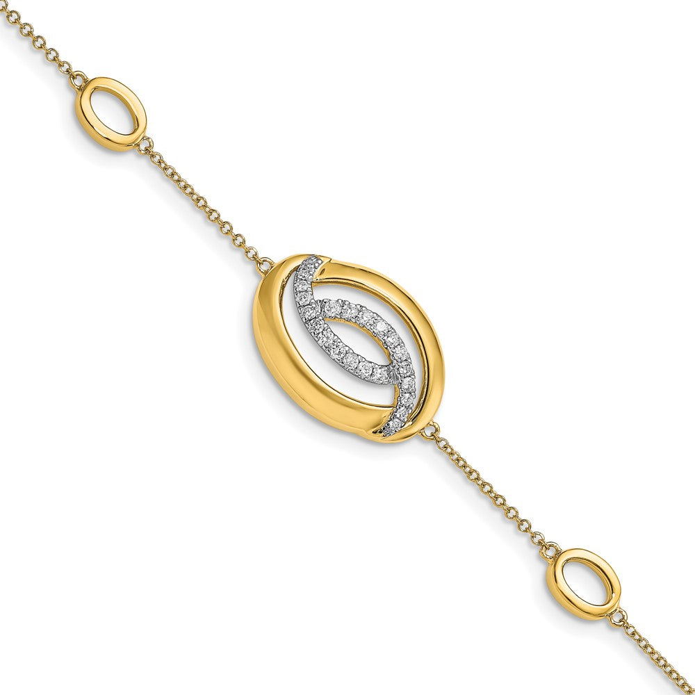 14-Karat-Gelbgold-Armband mit poliertem Oval, 18 cm, mit natürlichen Diamanten