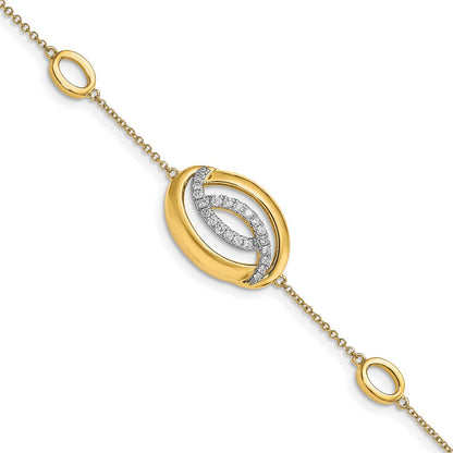 14-Karat-Gelbgold-Armband mit poliertem Oval, 18 cm, mit natürlichen Diamanten