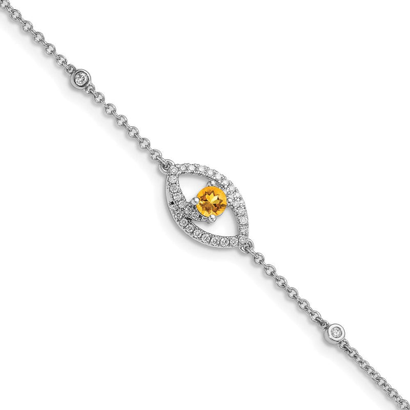 14K Gelbgold Armband mit natürlichem Diamant und Citrin, poliert, 17,8 cm (7 Zoll)