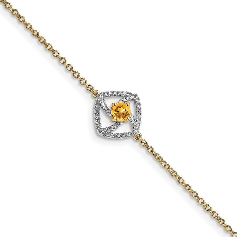 14K Gelbgold poliertes Armband mit natürlichen Diamanten und Citrinen, rund, Krappenfassung, 17,8 cm