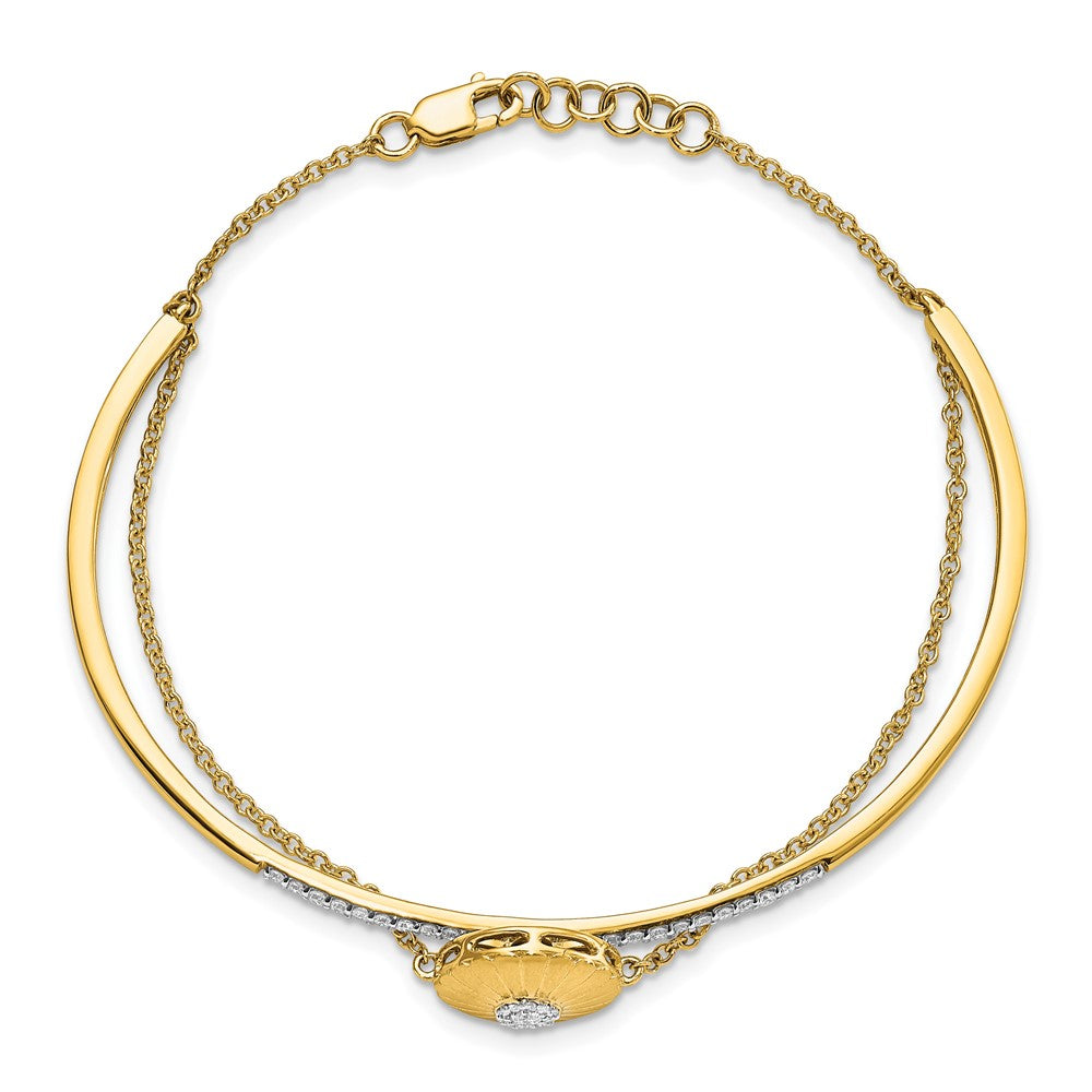 14K Gelbgold Armband mit natürlichen Diamanten, Blumen-Design, 2-strängig, 17,8 cm mit 1,3 cm Verlängerung