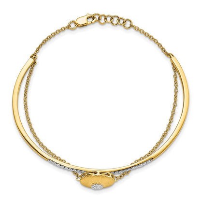 14K Gelbgold Armband mit natürlichen Diamanten, Blumen-Design, 2-strängig, 17,8 cm mit 1,3 cm Verlängerung